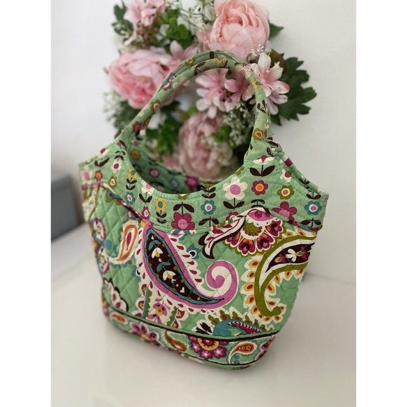 Vintage Paisley Green Flowers Soft Sided Insulated Lunch Box Bag Top Handles EUC - Picture 8 of 12